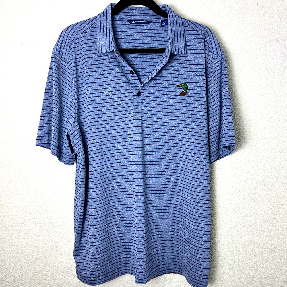 Men's Cutter & Buck Heather Double Stripe Stretch Recycled Polo duck embroidery